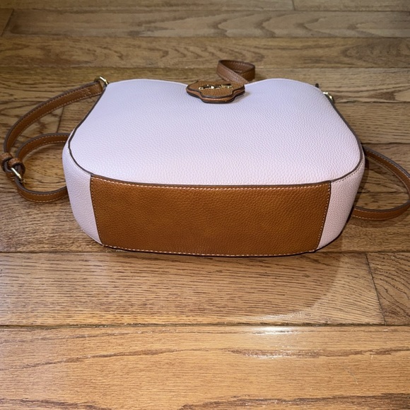 Anne Klein Pink with Tan Trim Faux Pebbled Leather Crossbody Bag - Picture 3 of 12